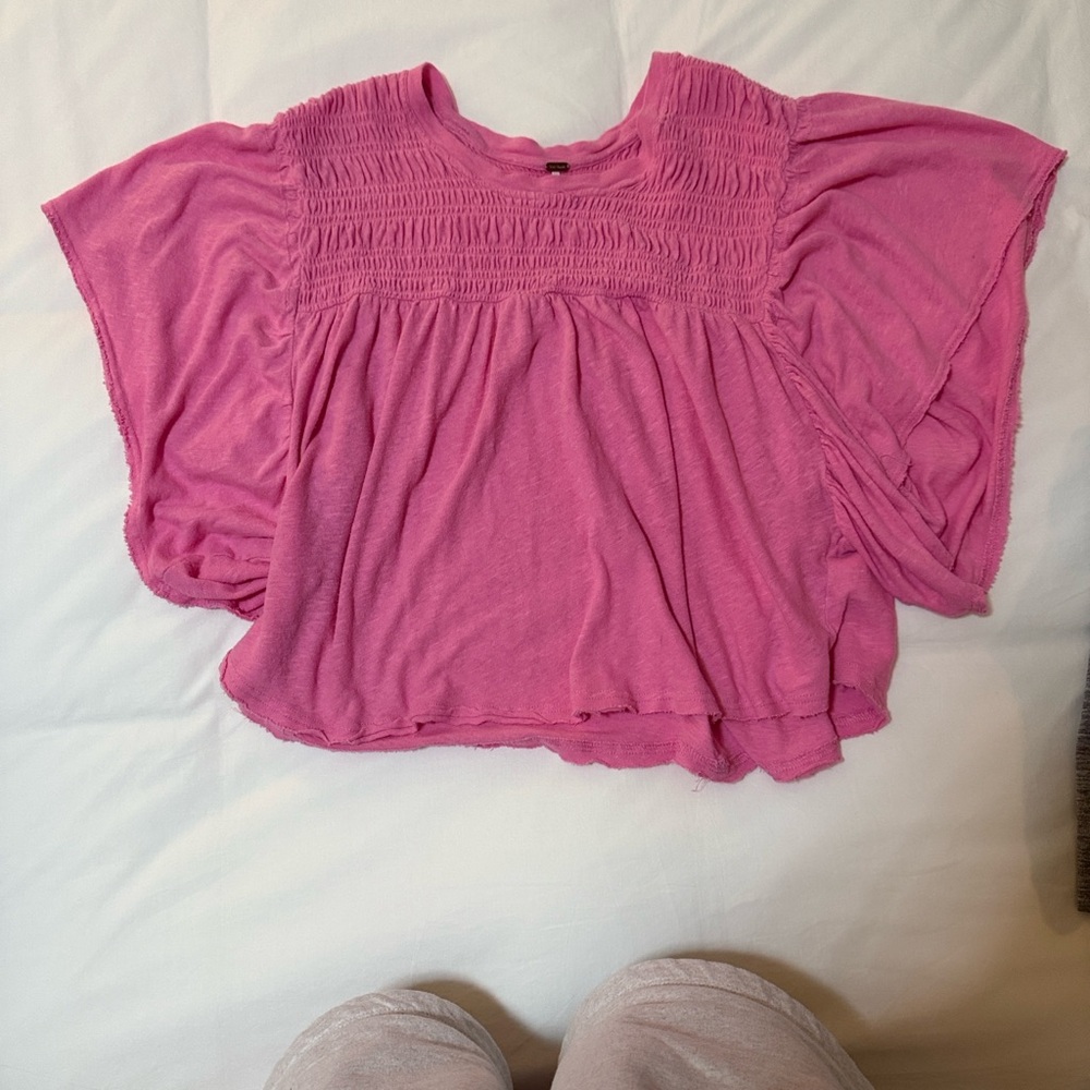 Free People Pink Smocked Blouse